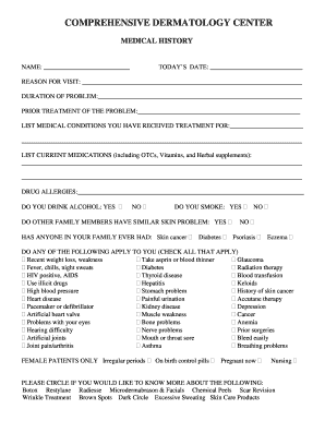 Dermatology Medical History Form