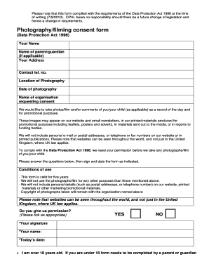 Photography Filming Consent Form
