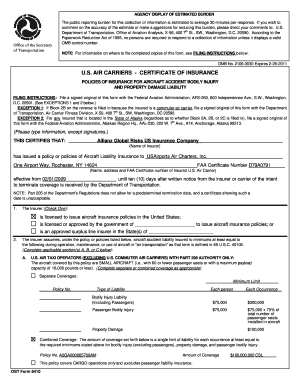 US Air Carriers Certificate of Insurance
