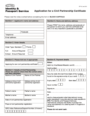 Civil Partnership Certificate Application