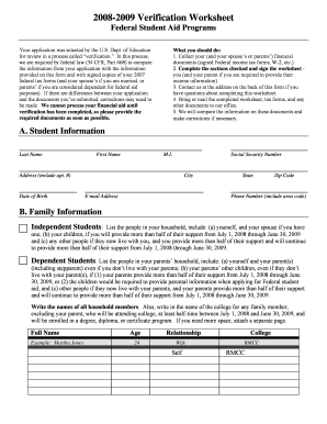 2008-2009 Verification Worksheet
