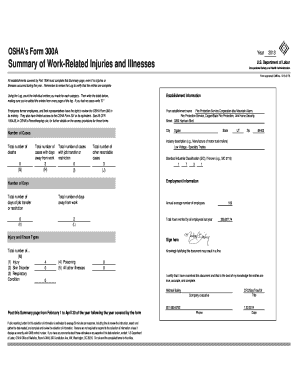 OSHA 's Form 300A Year Summary of WorkRelated Injuries and Illnesses 2013 U