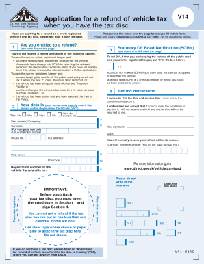 UK Vehicle Tax Refund Application Form V14