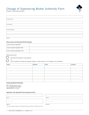 Change of Sponsoring Broker Authority Form