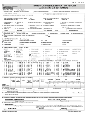 US DOT Motor Carrier Identification Report