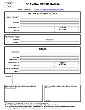 Bank Account Identification Form