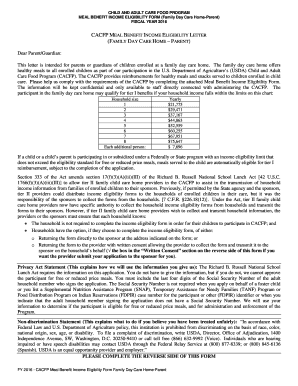 CACFP Meal Benefit Income Eligibility Form