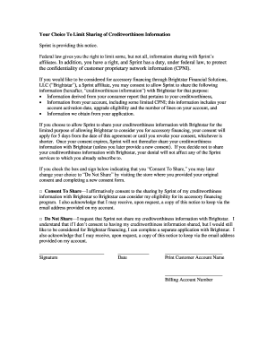 Sprint Creditworthiness Information Sharing Consent