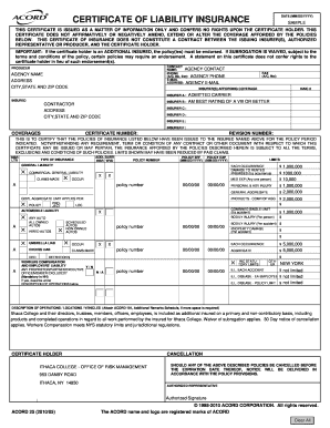 Certificate of Liability Insurance