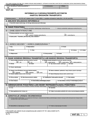 VAT-23 Form for Intra-Community Acquisition of Transport Means