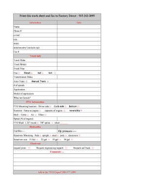 Truck PTO Application Form