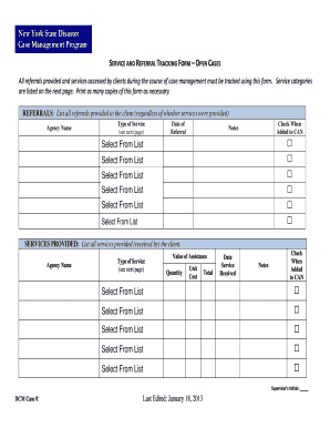 New York State Disaster Case Management Service and Referral Tracking Form