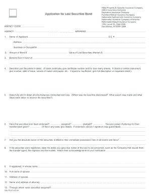 Application for Lost Securities Bond