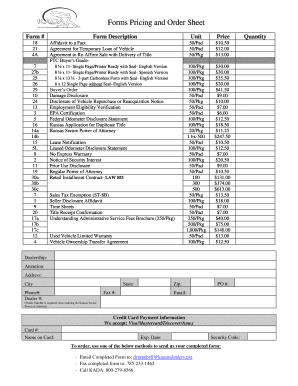 Kansas Dealership Forms Pricing and Order Sheet
