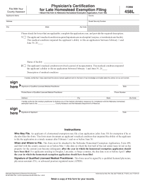 Nebraska Homestead Exemption Physician Certification Form