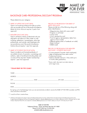 Make Up For Ever Professional Discount Program Application