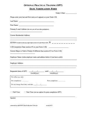 OPT Date Verification Form