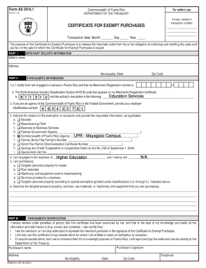 Puerto Rico Certificate for Exempt Purchases