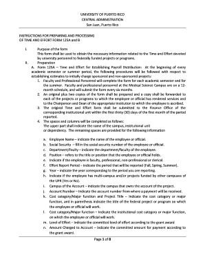 University of Puerto Rico Time and Effort Form 125A