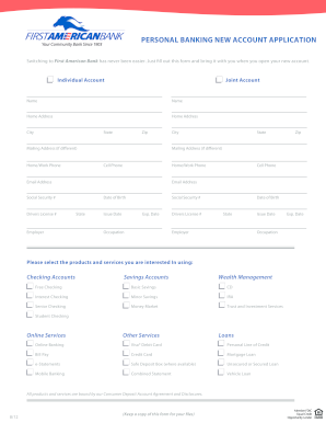 Personal Banking New Account Application