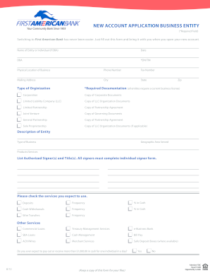 Business Entity New Account Application