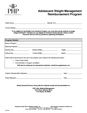 Adolescent Weight Management Reimbursement Form