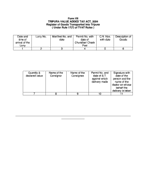Tripura VAT Form VII