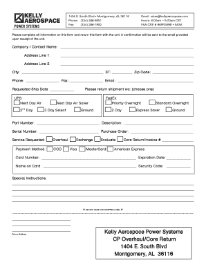 Kelly Aerospace Power Systems Service Request Form