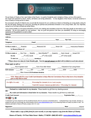 Sisters of Charity Donation Form