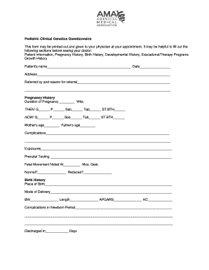 Pediatric Clinical Genetics Questionnaire