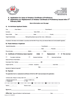 Amateur Certificate of Proficiency Application