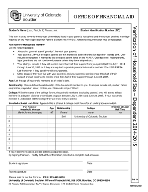 Verification of Household Size – Dependent 2014-2015