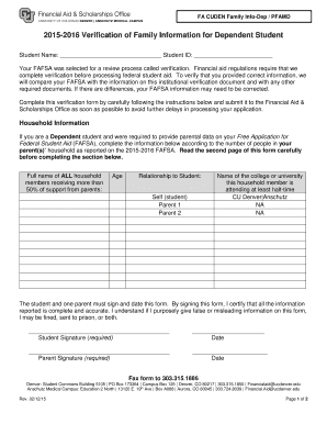 FAFSA Verification Form for Dependent Students