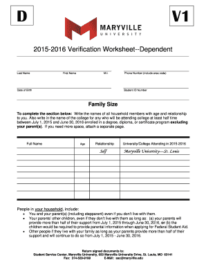 2015-2016 Dependent Verification Worksheet