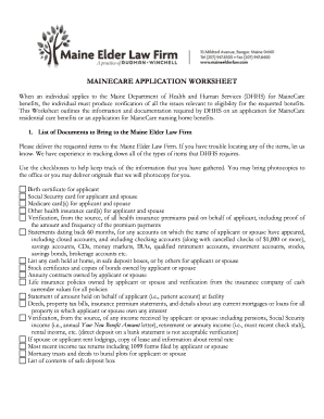Fillable Online MaineCare Application Worksheet - Maine Elder Law Fax ...
