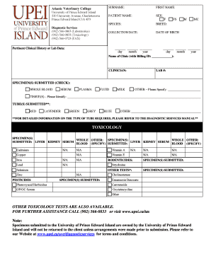 Atlantic Veterinary College Diagnostic Services Form