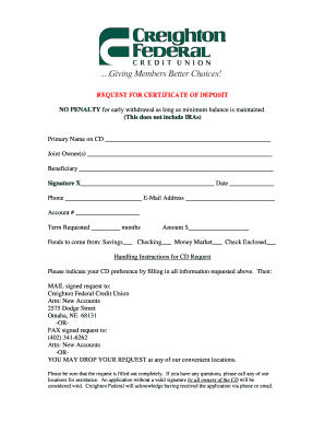 Request for Certificate of Deposit
