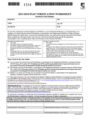 2013-2014 SNAP Verification Worksheet