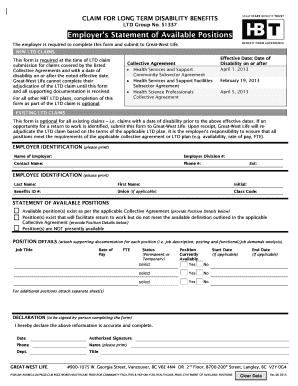 Employer Statement of Available Positions for LTD Claims