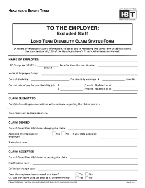 Long Term Disability Claim Status Form