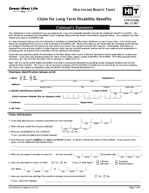 Long Term Disability Benefits Claim Form