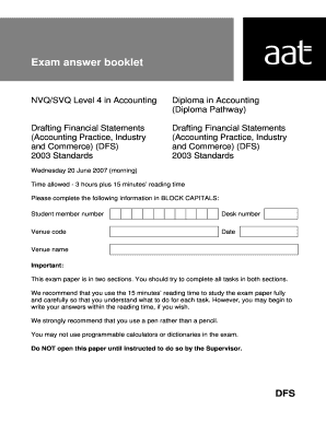 NVQ/SVQ Level 4 Accounting Exam Answer Booklet
