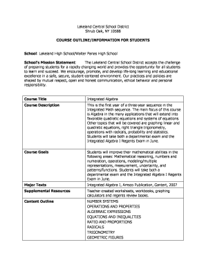 Integrated Algebra Course Outline