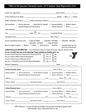 YMCA Summer Camp Registration Form