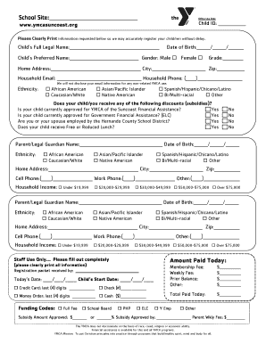 YMCA of the Suncoast School Age Program Registration Form
