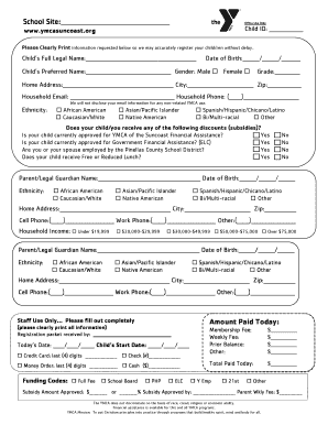 YMCA School Age Program Registration Form