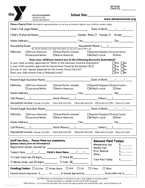 YMCA of the Suncoast School Age Program Registration Form
