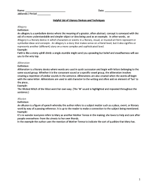 Literary Devices and Techniques Worksheet