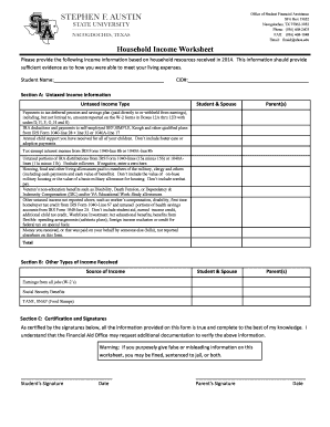 Household Income Worksheet