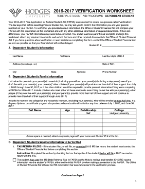 2016-2017 Verification Worksheet